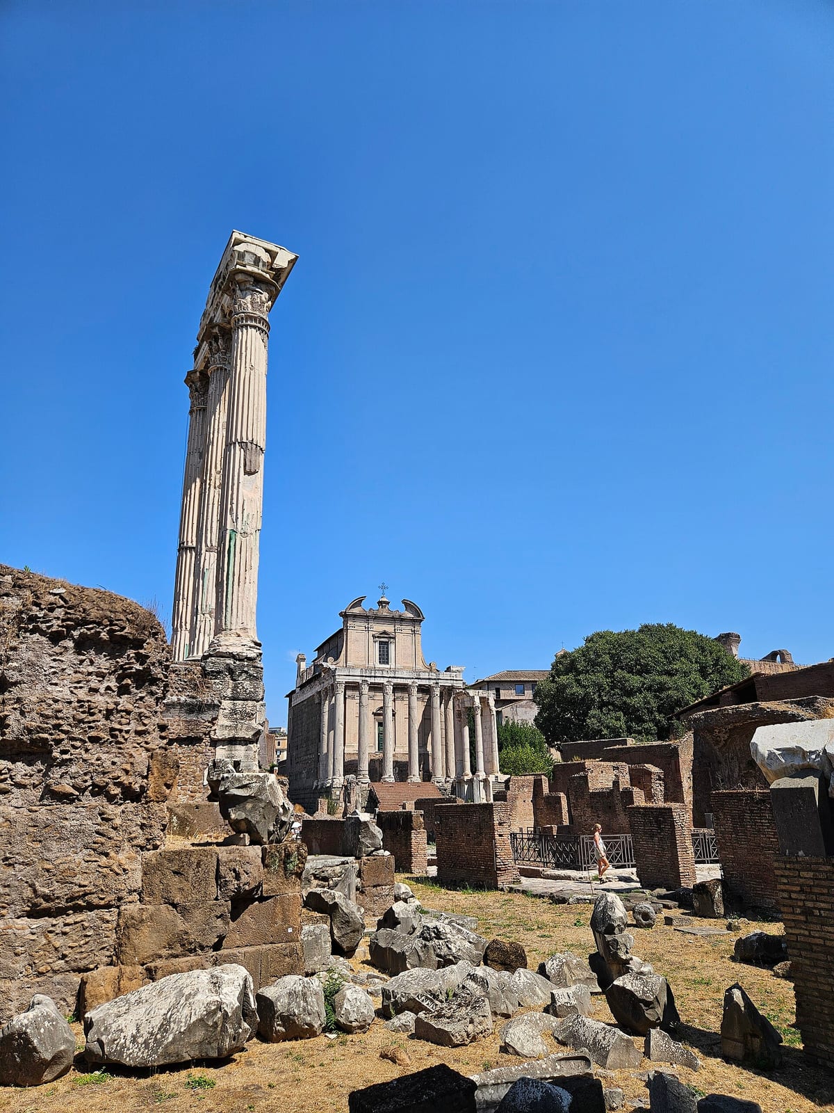 Stĺpy chrámu a ruiny na Fore Romanum v Ríme